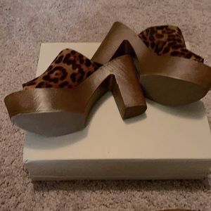 Suede Leopard Peep toe clog mule